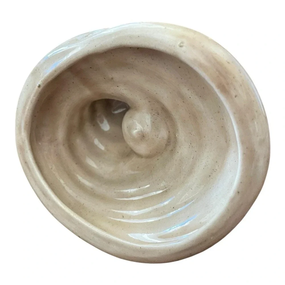1981 Studio Pottery Ram Horn ceramic beige candelabra 3.5